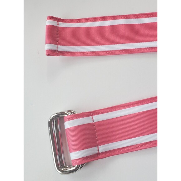 Lands' End women's multicolored ribbon cloth belt size M D ring Pink Striped 37" - Picture 2 of 4